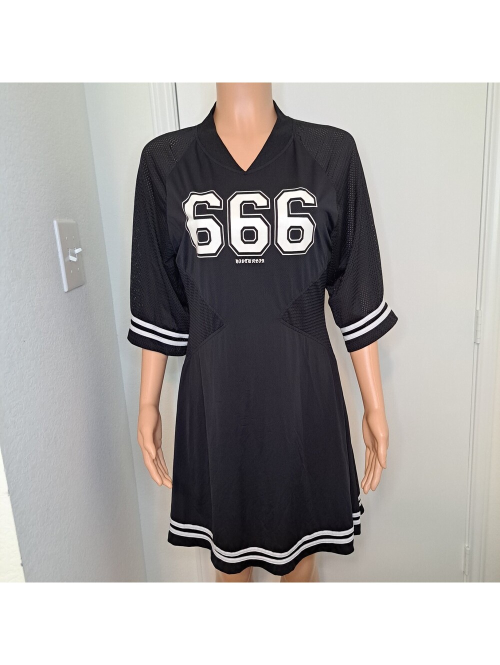Disturbia 666 Black Jersey Dress UK 12 US 8 Alt Sporty Goth Punk